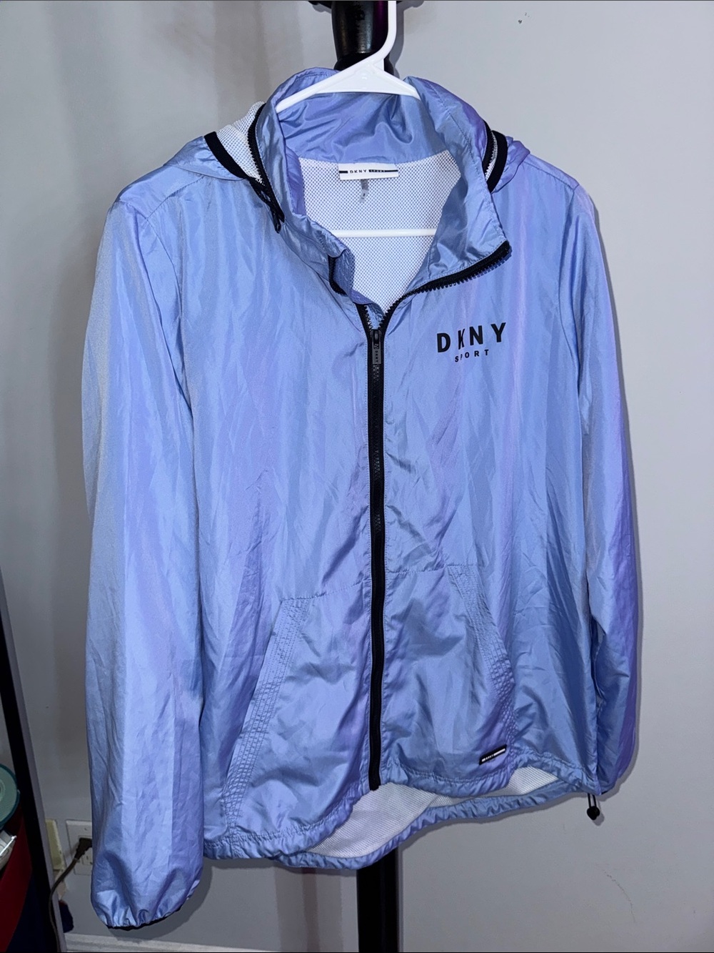 DKNY Light Lavender Blue Hooded Windbreaker Jacket